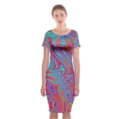 Fractal Bright Fantasy Design Classic Short Sleeve Midi Dress by Sudhe