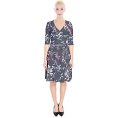 Black And White Floral Pattern Background Wrap Up Cocktail Dress by Sudhe