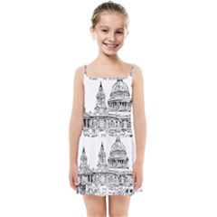 Line Art Architecture Church Kids  Summer Sun Dress by Sudhe