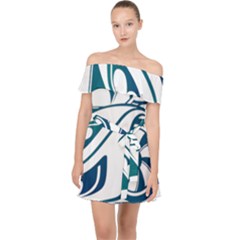 Blue Vector Car Off Shoulder Chiffon Dress by Sudhe