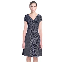 Grayscale Joy Division Graph Unknown Pleasures Short Sleeve Front Wrap Dress by Sudhe