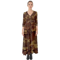 Camo Dark Brown Button Up Boho Maxi Dress by retrotoomoderndesigns