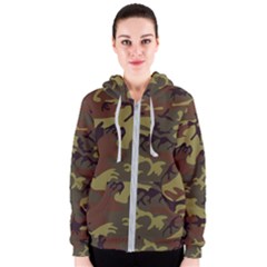 Camo Green Brown Women s Zipper Hoodie by retrotoomoderndesigns