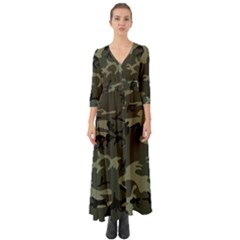 Camo Dark Green Button Up Boho Maxi Dress by retrotoomoderndesigns