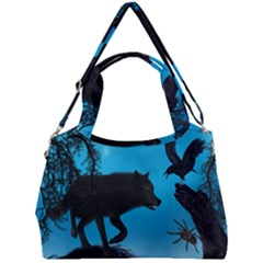 Awesome Black Wolf With Crow And Spider Double Compartment Shoulder Bag by FantasyWorld7