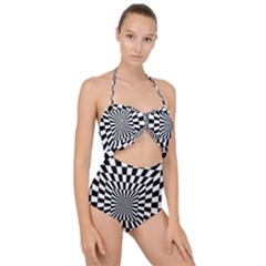 Optical Illusion Chessboard Tunnel Scallop Top Cut Out Swimsuit by Pakrebo