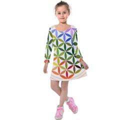 Mandala Rainbow Colorful Reiki Kids  Long Sleeve Velvet Dress by Pakrebo