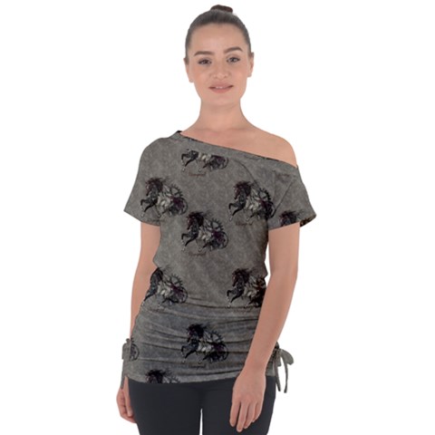 Awesome Steampunk Horse With Wings, Wonderful Pattern Tie-up Tee by FantasyWorld7