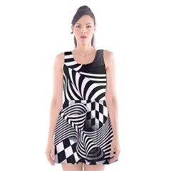 Op Art Black White Drawing Scoop Neck Skater Dress by Pakrebo