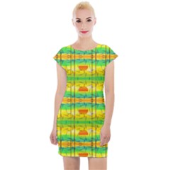 Birds Beach Sun Abstract Pattern Cap Sleeve Bodycon Dress by Pakrebo