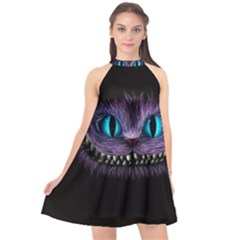 Cheshire Cat Animation Halter Neckline Chiffon Dress  by Sudhe