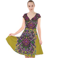 Ornate Dots And Decorative Colors Cap Sleeve Front Wrap Midi Dress by pepitasart