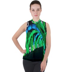 Dragon Lights Panda Mock Neck Chiffon Sleeveless Top by Riverwoman