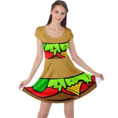 Hamburger Cheeseburger Fast Food Cap Sleeve Dress by Sudhe