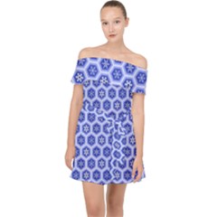 Hexagonal Pattern Unidirectional Blue Off Shoulder Chiffon Dress by Mariart