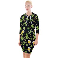 St Patricks Day Pattern Quarter Sleeve Hood Bodycon Dress by Valentinaart