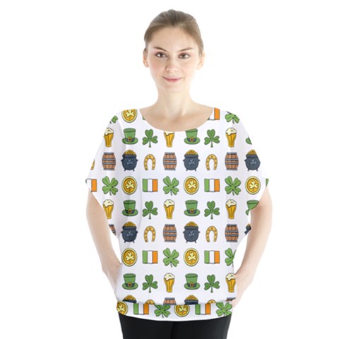 St Patricks Day Pattern Batwing Chiffon Blouse by Valentinaart