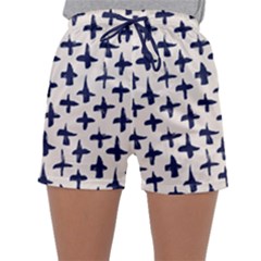 Pattern Ink Blue Navy Crosses Grunge Flesh And Navy Pattern Ink Crosses Grunge Flesh Beige Background Sleepwear Shorts by genx