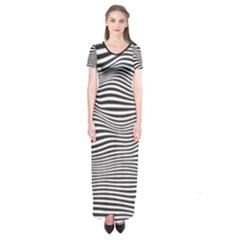 Retro Psychedelic Waves Pattern 80s Black And White Short Sleeve Maxi Dress by genx