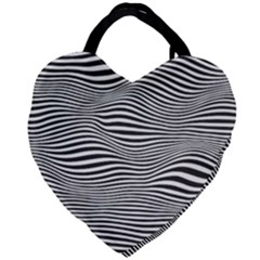 Retro Psychedelic Waves Pattern 80s Black And White Giant Heart Shaped Tote by genx