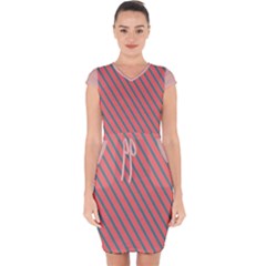 Living Coral Diagonal Stripes Capsleeve Drawstring Dress  by LoolyElzayat