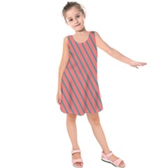 Living Coral Diagonal Stripes Kids  Sleeveless Dress by LoolyElzayat