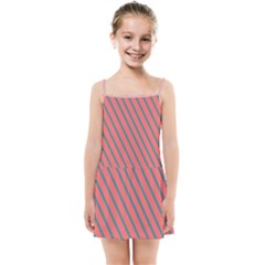 Living Coral Diagonal Stripes Kids  Summer Sun Dress by LoolyElzayat