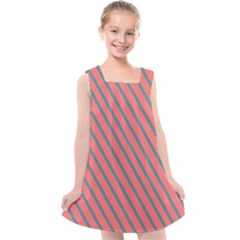 Living Coral Diagonal Stripes Kids  Cross Back Dress by LoolyElzayat