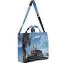 Cute Little Fairy With Wolf On The Beach Square Shoulder Tote Bag View2