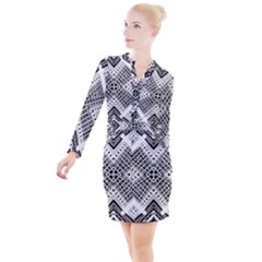 Pattern Tile Repeating Geometric Button Long Sleeve Dress by Pakrebo