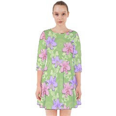 Lily Flowers Green Plant Natural Smock Dress by Pakrebo