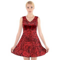 Rose Roses Flowers Red Valentine V-neck Sleeveless Dress by Pakrebo