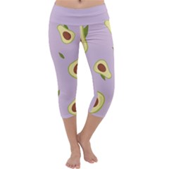 Avocado Green With Pastel Violet Background2 Avocado Pastel Light Violet Capri Yoga Leggings by genx