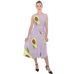 Avocado Green With Pastel Violet Background2 Avocado Pastel Light Violet Midi Tie-back Chiffon Dress by genx