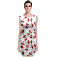 Red Apple Core Funny Retro Pattern Half On White Background Classic Sleeveless Midi Dress by genx