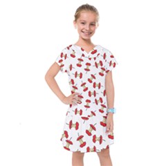 Red Apple Core Funny Retro Pattern Half On White Background Kids  Drop Waist Dress by genx