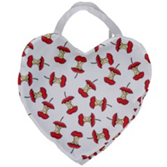 Red Apple Core Funny Retro Pattern Half On White Background Giant Heart Shaped Tote by genx