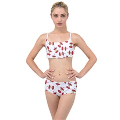 Red Apple Core Funny Retro Pattern Half On White Background Layered Top Bikini Set by genx