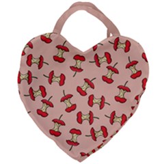 Red Apple Core Funny Retro Pattern Half Eaten On Pastel Orange Background Giant Heart Shaped Tote by genx