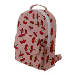 Red Apple Core Funny Retro Pattern Half Eaten On Pastel Orange Background Flap Pocket Backpack (large) by genx