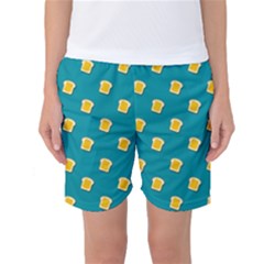 Toast With Cheese Funny Retro Pattern Turquoise Green Background Women s Basketball Shorts by genx