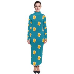 Toast With Cheese Funny Retro Pattern Turquoise Green Background Turtleneck Maxi Dress by genx