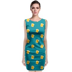 Toast With Cheese Funny Retro Pattern Turquoise Green Background Classic Sleeveless Midi Dress by genx