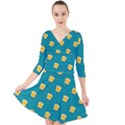 Toast With Cheese Funny Retro Pattern Turquoise Green Background Quarter Sleeve Front Wrap Dress View1