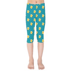 Toast With Cheese Funny Retro Pattern Turquoise Green Background Kids  Capri Leggings  by genx