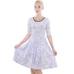 Organic Olive Leaves Pattern Hand Drawn Black And White Quarter Sleeve A-line Dress by genx