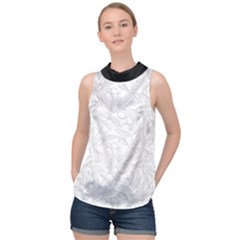 Organic Olive Leaves Pattern Hand Drawn Black And White High Neck Satin Top by genx