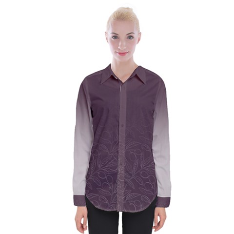 Organic Olive Leaves Pattern Hand Drawn Purple Red Wine Womens Long Sleeve Shirt by genx