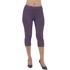 Organic Olive Leaves Pattern Hand Drawn Purple Red Wine Lightweight Velour Capri Leggings  by genx