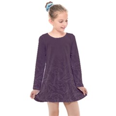 Organic Olive Leaves Pattern Hand Drawn Purple Red Wine Kids  Long Sleeve Dress by genx